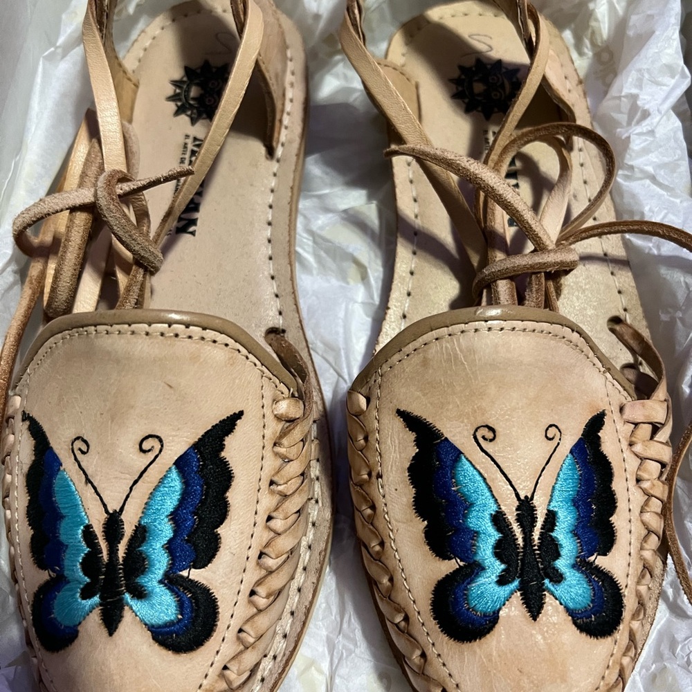 Women's Butterfly Embroidered Tan Sandals